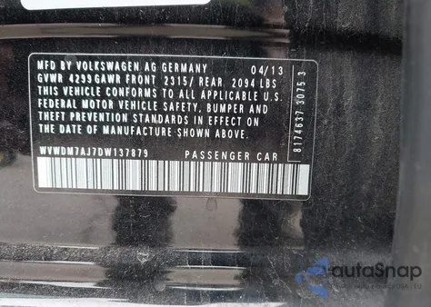 2013 Volkswagen Golf 2.0L Tdi 4-Door z USA, uszkodzony, nr VIN WVWDM7AJ7DW137879